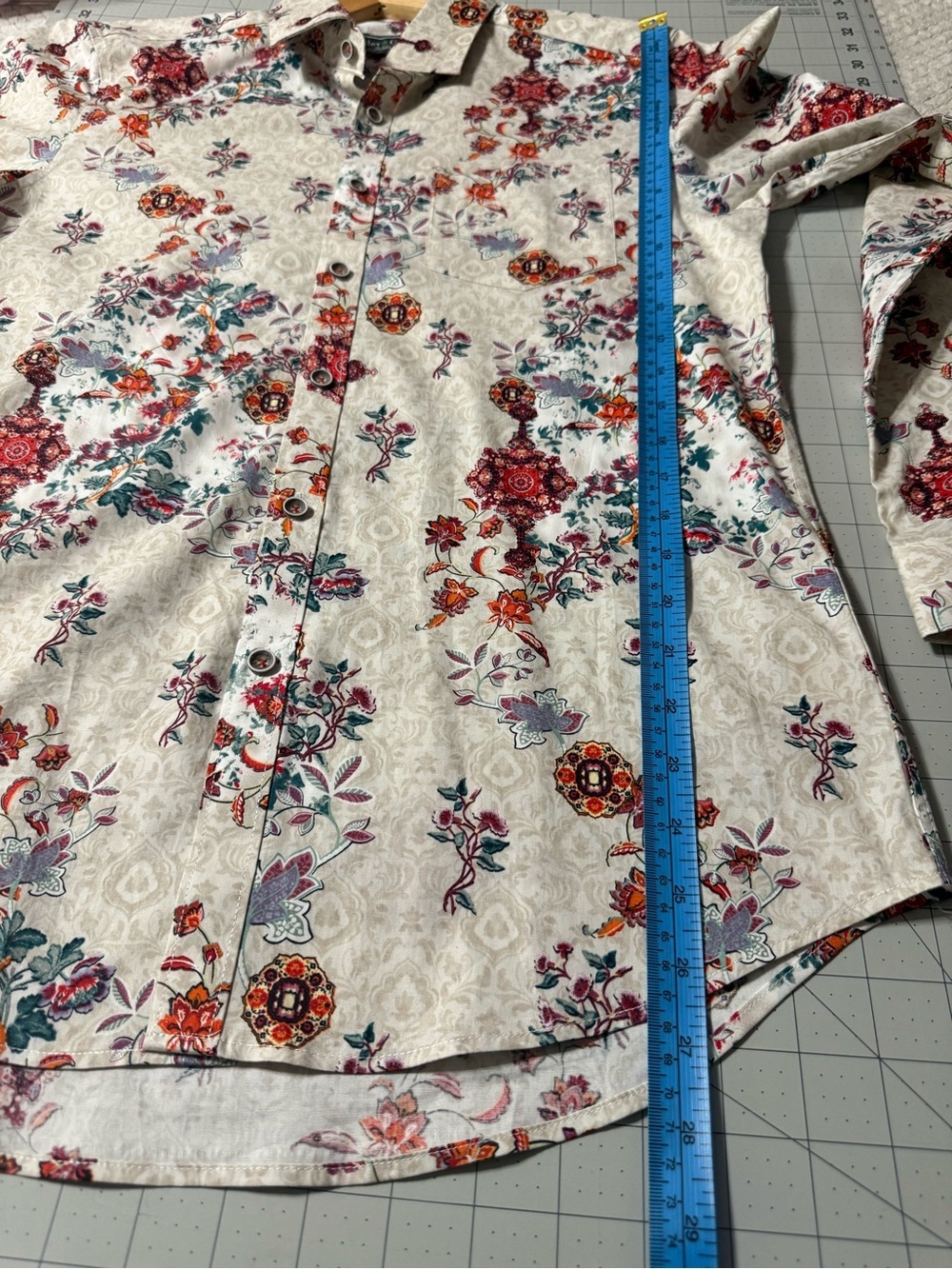 Paisley & Gray Cream Shirt with Red, Teal & Orange Floral Men’s Slim Shirt 0154 - Picture 16 of 16